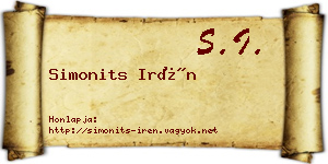 Simonits Irén névjegykártya
